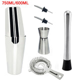 AREYOUCAN 1-7 Pcs Stainless Steel Cocktail Shaker Set Ice Strainer Clip Mixing Spoon Measure Cup Bar Tools Cocktail Set