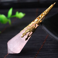 Hot sale reiki rose crystal pendulums for dowsing healing crystals Chakra pendulum charms necklace filigree pendant jewelry