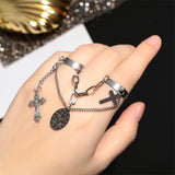 Punk Cool Hip Pop Rings Multi-layer Adjustable Chain Four Open Finger Rings  Alloy Women Rotate Rings for Women Party Gift