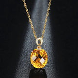 Luxury 8 carats yellow crystal citrine gemstones diamonds pendant necklaces for women gold tone choker jewelry bijoux party gift