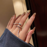 FYUAN Cool Snake Shape Rings for Women Bijoux Adjustable Crystal Rings Weddings Party Jewelry