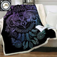 Wolves Heart by SunimaArt Throw Blanket Blue and Purple Home Textiles Boho Tribal Sherpa Fleece Beds Blanket 130x150 manta