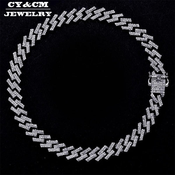 15mm Prong Miami Cuban Link Chains Necklace Fashion Hip Hop Gold Silver Color 2 Row Rhinestones Iced Out Necklaces For Men