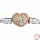 Hand-finished Snake Chain Bracelets in Silver 925 Women Fine Jewelry with Rose Pave Heart Clasp Ravishing Final Touch FLB020R