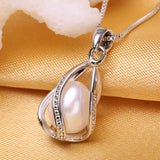FENASY 925 Sterling Silver Set Natural Freshwater Pearl Jewerly Sets For Women Accessories Cage Jewellery Earrings Necklace Set