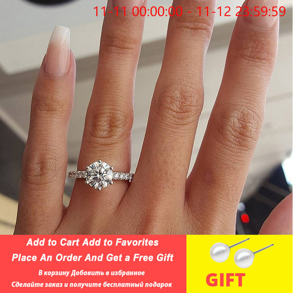 KISS WIFE Classic Engagement Ring 6 Claws Design AAA White Cubic Zircon Female Women Wedding Band CZ Rings Jewelry