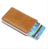 Male Metal Card Holder RFID Aluminium Alloy Credit Card Holder PU Leather Wallet Antitheft Automatic RFID Wallet Dropshipping