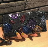 Women Long Wallet PU Leather 3D Embossing Rose Dragonfly Butterfly Clutch Women Bag Large Capability Zipper luxury Hangbags