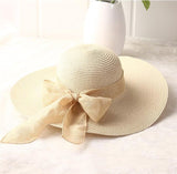 Sun Hats Hand Made Straw Hat Female Ribbon Bow-knot Wide Brim Beach Hat