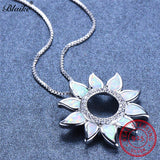 Blaike White/Blue Fire Opal Cute Sunflower Pendants S925 Sterling Silver Rainbow Stone Zircon Birthstone Necklaces For Women New