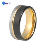 Mens Womens Wedding Band Tungsten Carbide Ring Black Rose Gold With Offset Groove And Brush Finish