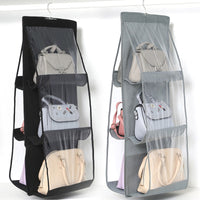 6 Pocket Hanging Handbag Organizer for Wardrobe Closet Transparent Storage Bag Door Wall Clear Sundry Shoe Bag with Hanger Pouch