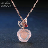 LAMOON Flower Rose Sterling Silver 925 Jewelry Sets Rose Quartz Gemstones 18K Rose Gold Plated Fine Jewelry silver set V033-1