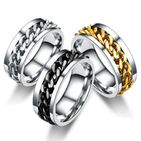 Classic Spinner Chain Men Rings Cool Stainless Steel 8mm Width Fashion Rings For Men Women Jewelry Party Gift