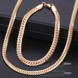 Men Women's Jewelry Set 585 Rose Gold Bracelet Necklace Set Double Curb Cuban Weaving Bismark Chain 2018 Wholesale Jewelry KCS04