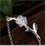 Uglyless Real 925 Sterling Silver Nature White Crystal Flower Women Bracelets Handmade Leaf Branch Bracelet Elegant Dress Bijoux