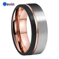 Mens Womens Wedding Band Tungsten Carbide Ring Black Rose Gold With Offset Groove And Brush Finish