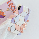 LOVECOM Plating Geometric Phone Case For iPhone 12 Mini 11 Pro Max XR XS Max 6 7 8 Plus X Soft IMD Marble Phone Back Cover Cases