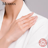 Modian 2021 Real 925 Sterling Silver Simple Square Clear CZ Charm Gold Color Finger Rings For Women Wedding Engagement Jewelry