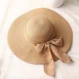 Sun Hats Hand Made Straw Hat Female Ribbon Bow-knot Wide Brim Beach Hat