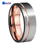 Mens Womens Wedding Band Tungsten Carbide Ring Black Rose Gold With Offset Groove And Brush Finish