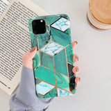 LOVECOM Plating Geometric Phone Case For iPhone 12 Mini 11 Pro Max XR XS Max 6 7 8 Plus X Soft IMD Marble Phone Back Cover Cases