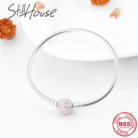 Romantic Pink Rose Love Real 925 Sterling Silver Snake Bone Chain Bracelets Fashion Women Jewelry Valentine's Day gift