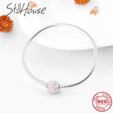 Romantic Pink Rose Love Real 925 Sterling Silver Snake Bone Chain Bracelets Fashion Women Jewelry Valentine's Day gift