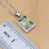 Square 925 Sterling Silver Jewelry Olive Green Cubic zirconia Jewelry Sets For Women Earrings/Pendant/Necklace/Rings/Bracelet