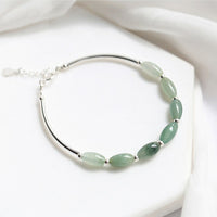 Ruifan Natural Stone Green Jade 925 Silver Original Bangle Bracelet for Women Female Girl Lucky Fine Jewelry Accessories YBR098