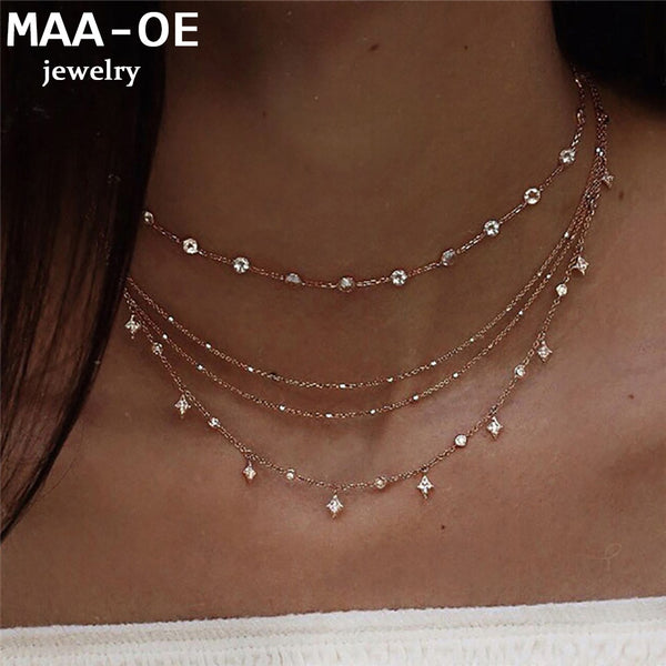 New Fashion Gold Crystal Stars Pendant Necklaces For Women Necklace 2020 Multilevel Female Boho Vintage Jewelry Wedding Gift