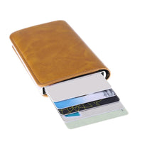 Male Metal Card Holder RFID Aluminium Alloy Credit Card Holder PU Leather Wallet Antitheft Men Wallet Automatic Pop Up Card Case