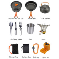 Camping Cookware Set Picnic Cooking Pots Set Outdoor Hiking BBQ Tableware with Pan Kettle Stove Set Camping Tourism Supplies Kit