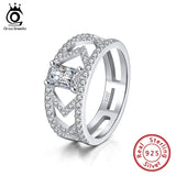 ORSA JEWELS Hyperbole Rings 7mm Width Genuine 925 Silver Ring Geometric Hollow CZ Rings Wedding Engagement Fine Jewelry SR209