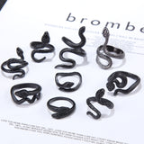 Snake Rings Black Silver Color Metal Punk Open Adjustable Design Animal Exaggerated Finger Ring for Women Men Party Jewelry Gift