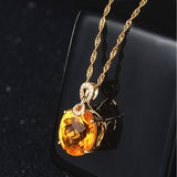 Luxury 8 carats yellow crystal citrine gemstones diamonds pendant necklaces for women gold tone choker jewelry bijoux party gift