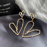 LATS New Heart Earrings Women's Luxurious Geometric Full Rhinestone Earrings Korean Gold/Silver Color Love 2020 Fashion Jewelry