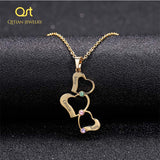 Qitian Personalized 3 Love Heart Hollow Design Pendant Necklace with Birthstone Engrave Name  Necklace Gift for Women Jewelry