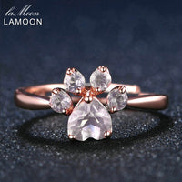 LAMOON  Bear's Paw Sterling Silver 925 Jewelry Sets Gemstone Rose Quartz S925 18K Rose Gold Plated Fine Jewelry For Women V035-1