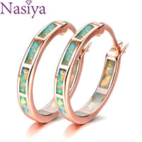 Boho 925 Sterling Silver Personality Multi Color Fire Opal Earring Hoop Women Fine Jewelry