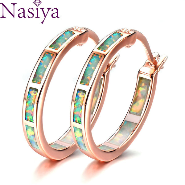 Boho 925 Sterling Silver Personality Multi Color Fire Opal Earring Hoop Women Fine Jewelry