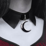 Gothic Punk Choker Women Pu Leather Necklace Moon Pendant Collier Club Party Short Goth Jewelry Charm Rock Turn Down Collar Belt