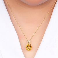 Luxury 8 carats yellow crystal citrine gemstones diamonds pendant necklaces for women gold tone choker jewelry bijoux party gift