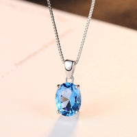 Gem&Time Elegant Blue Topaz Oval Shape Pendant Necklace For Women 925 Sterling Silver Choker Necklace For Women Collares Mujer