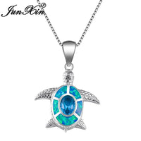 JUNXIN White Fire Opal Turtle Necklace For Women Silver Color Pendant Necklace Luxury Animal Jewelry Accessories