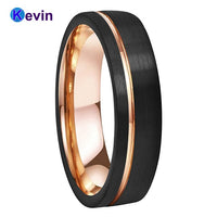 Mens Womens Wedding Band Tungsten Carbide Ring Black Rose Gold With Offset Groove And Brush Finish