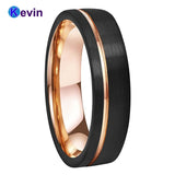 Mens Womens Wedding Band Tungsten Carbide Ring Black Rose Gold With Offset Groove And Brush Finish