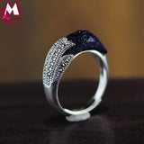 925 Jewelry Jewelry Ring 925 Sterling Silver Ring Blue Stone Gemstone Phoenix Tail Design for Women Opening Wedding Gift RR99