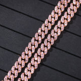 Uwin White &Pink CZ Iced Out 9mm Cuban Chian Choker Women Necklace Rose Gold Metal Men HipHop Jewelry For Gift