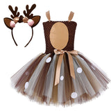 Deer Tutu Dress Baby Girls Dresses for Girls Halloween Costume For Kids Elk Cosplay Christmas Birthday Party Dress With Headband